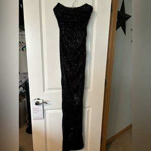 Black sequined strapless gown